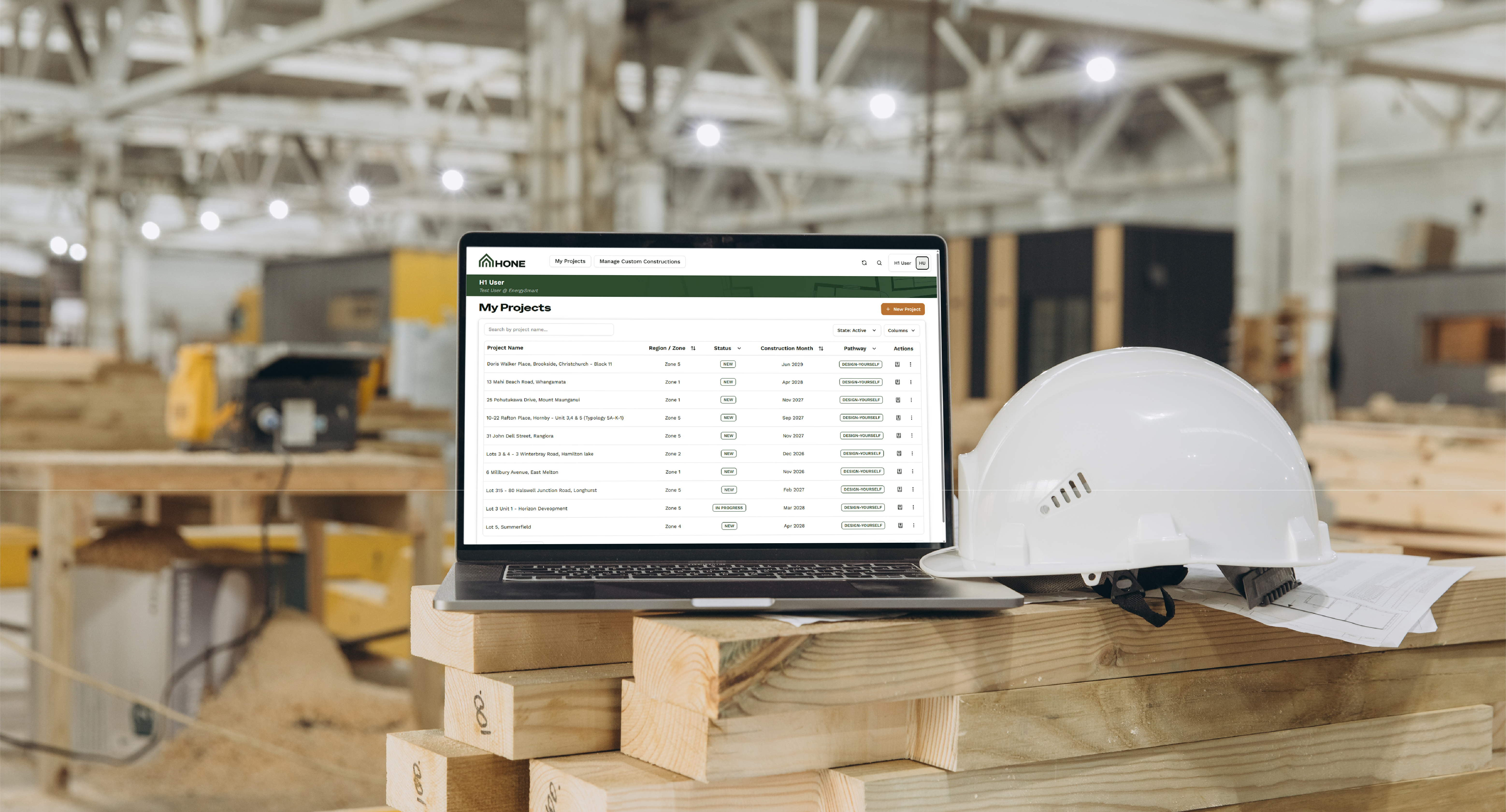 Laptop with Hone software on Construction site