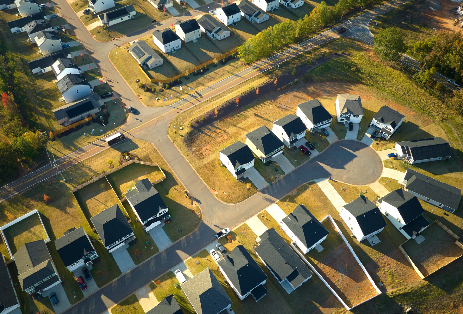 aerial view of suburban development
