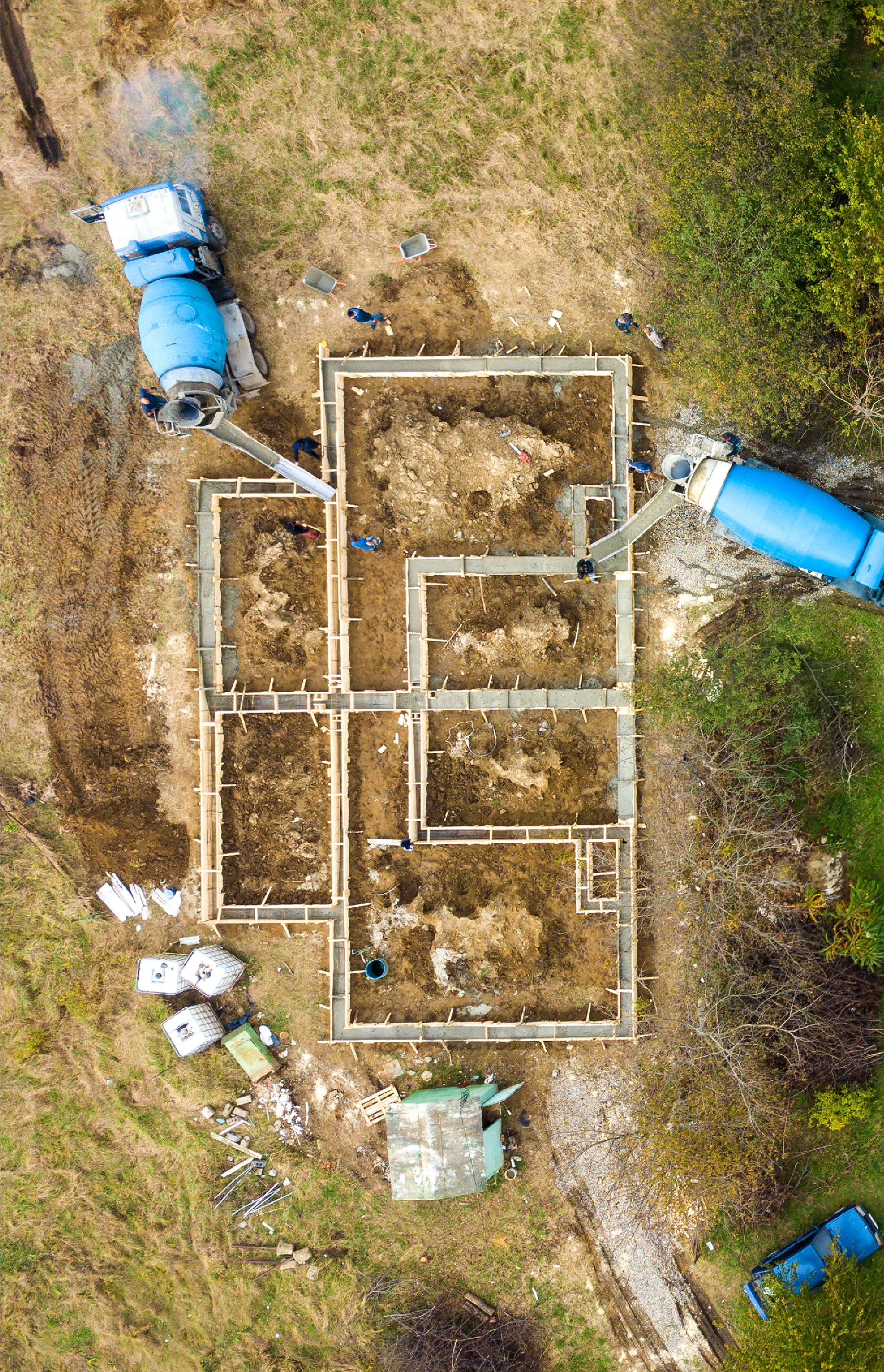 aerial view of residential construction site